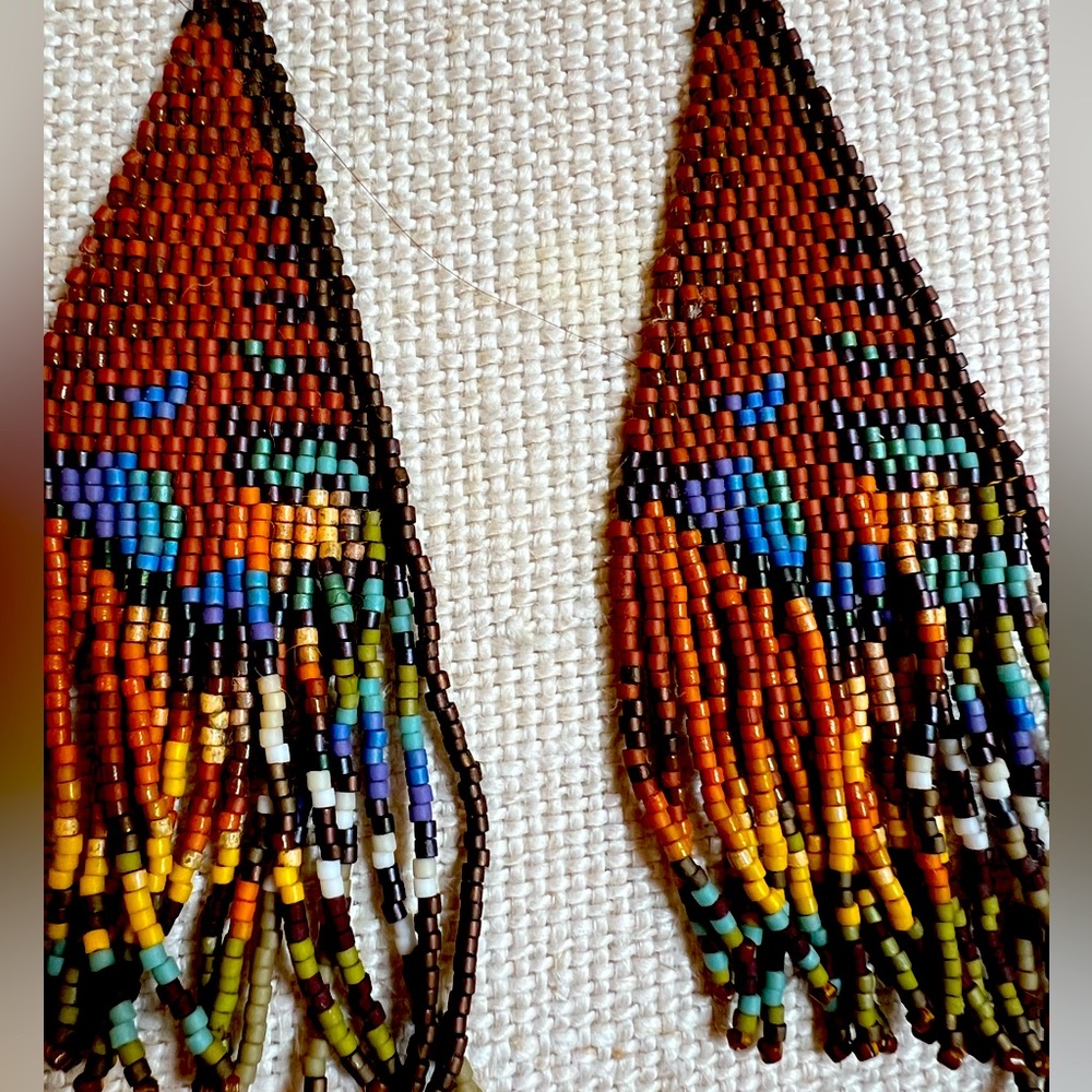 Butterfly wing design hand beaded earrings